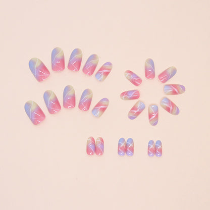 Aurora Pastel Almond Press On Nails – 24 Piece Iridescent Rainbow Marble Set