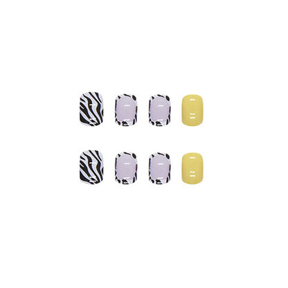 Neon Yellow Zebra Square Press-On Nails – Glossy Animal Print Nail Set (Set of 24)