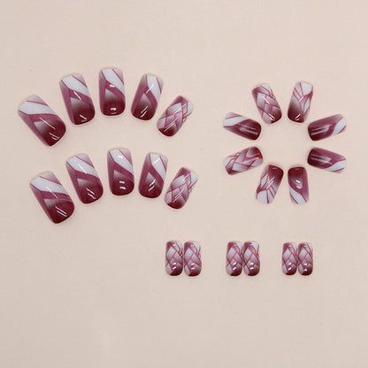Pink & Lavender Geometric Ombre Press-On Nails – Glossy Short Square Nail Set (Set of 24)