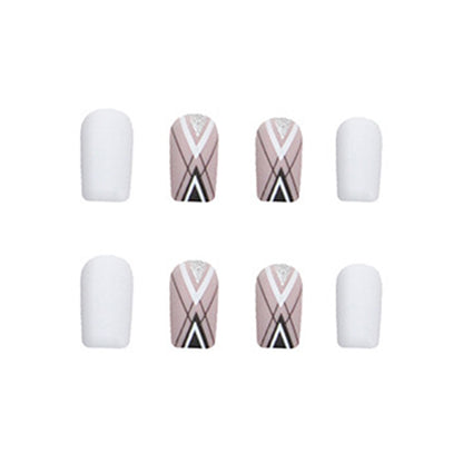 Monochrome Luxe Geometric Press-On Nails | 24-Piece Glossy White & Black Reusable Nail Set