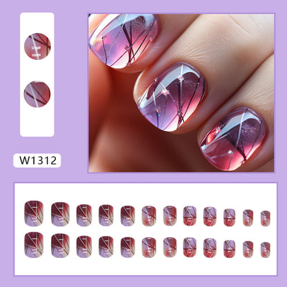 Galaxy Ombre Square Press-On Nails – Purple Pink Aurora Glitter Nail Set (Set of 24)