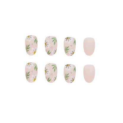Blush Pink Daisy Almond Press-On Nails – Matte Floral Nude Spring Nail Set (Set of 24)