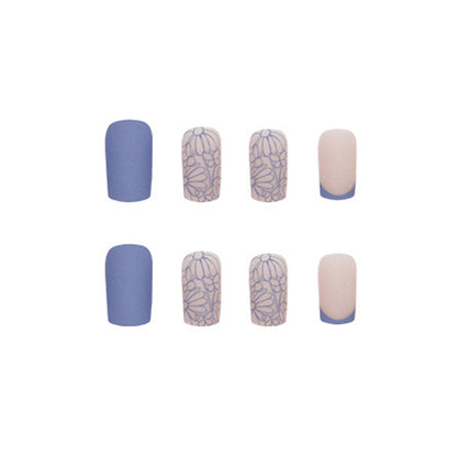 Blue Butterfly Square Press-On Nails – Pastel French Tip & Floral Nail Set (Set of 24)