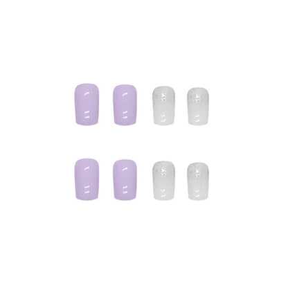 Glossy Pink & Silver Glitter Square Press-On Nails – Ombre Sparkle Nail Set (Set of 24)