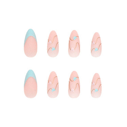Pastel Heart French Tip Stiletto Press-On Nails – 24 Piece Blue & Pink Romantic Nail Set