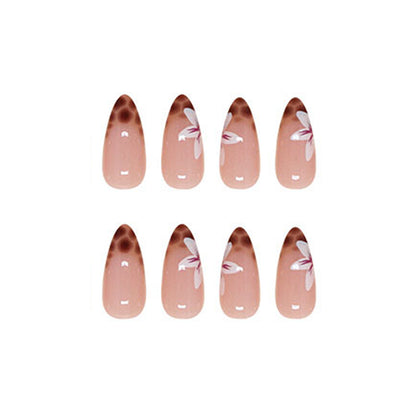 Mocha Blossom Almond Press On Nails – 24 Piece Brown Tortoiseshell French Tip Set