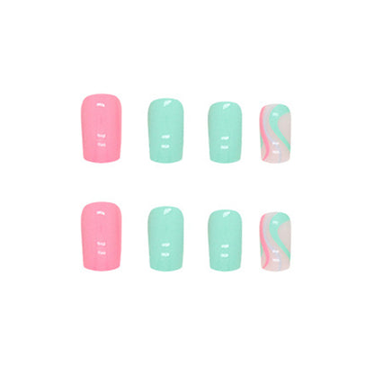 Cotton Candy Swirl Square Press-On Nails – 24 Piece Pastel Pink & Mint Set