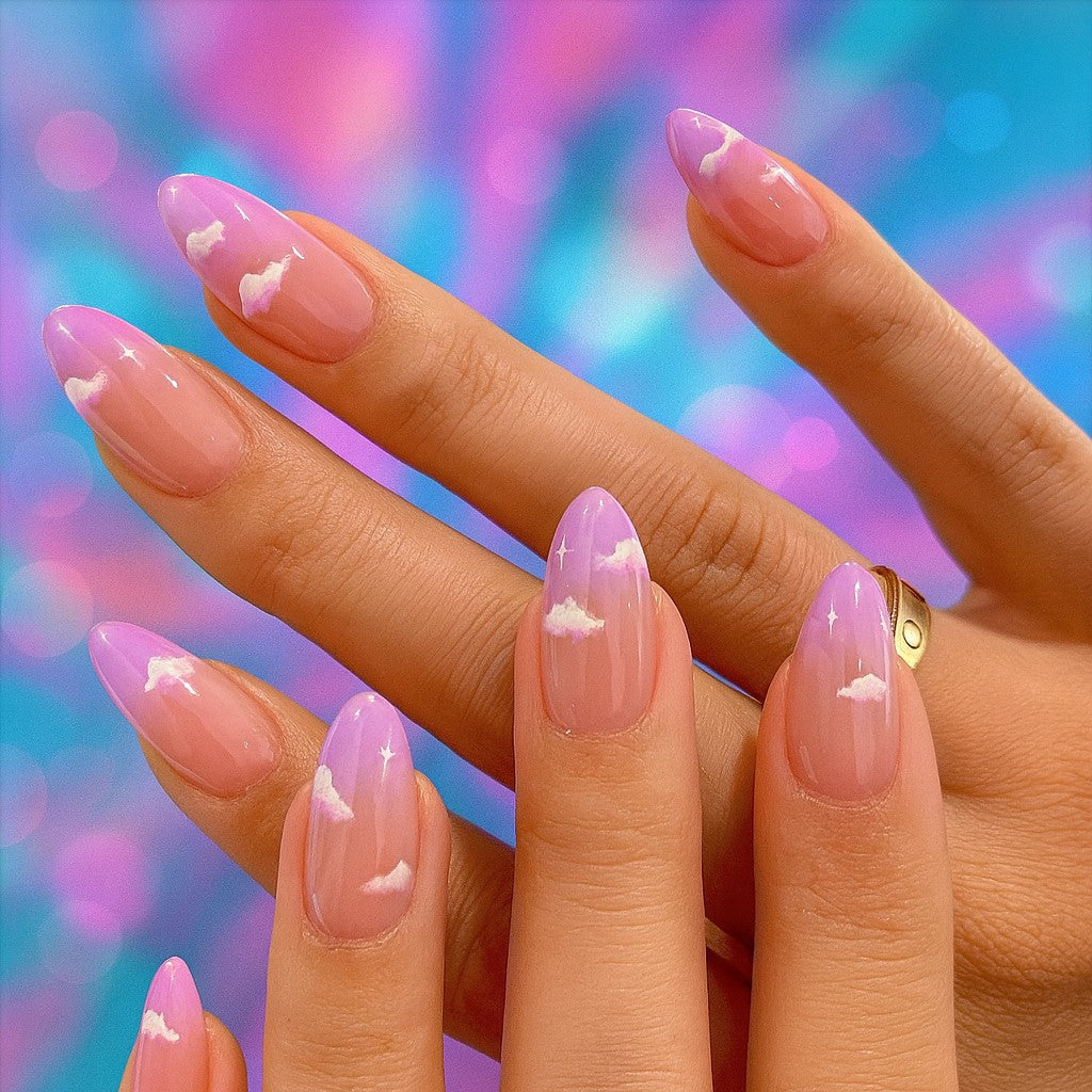 Lavender Cloud Almond Press-On Nails – 24 Piece Dreamy Ombre Nail Set