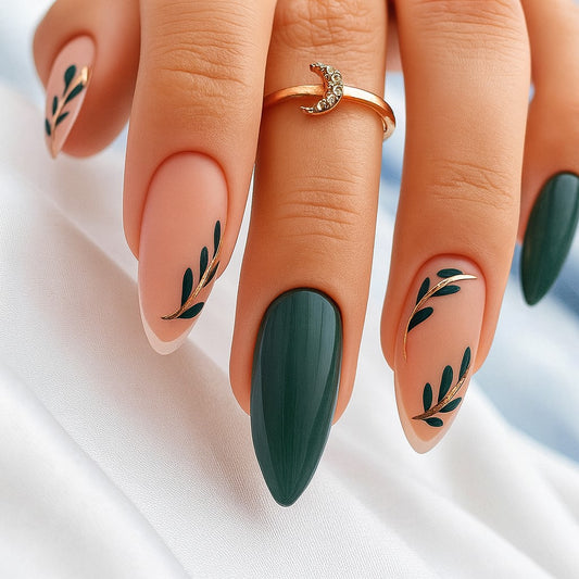 Emerald Botanical Luxe Press-On Nails | 24-Piece Reusable Nail Set