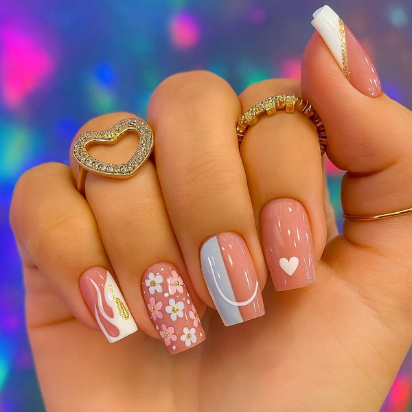 Blush Bloom Press-On Nails | 24-Piece Reusable Glossy Nail Set