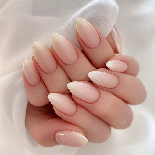 Bare Elegance Natural Almond Press On Nails – 24 Piece Nude Ombre Glossy Set