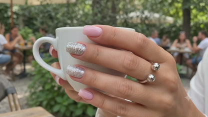 Glossy Pink Glitter Square Press-On Nails – Iridescent Chrome Nail Set (Set of 24)