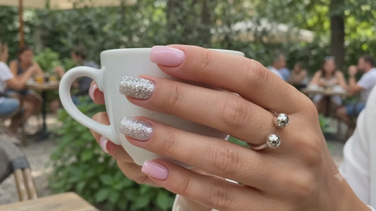 Glossy Pink Glitter Square Press-On Nails – Iridescent Chrome Nail Set (Set of 24)